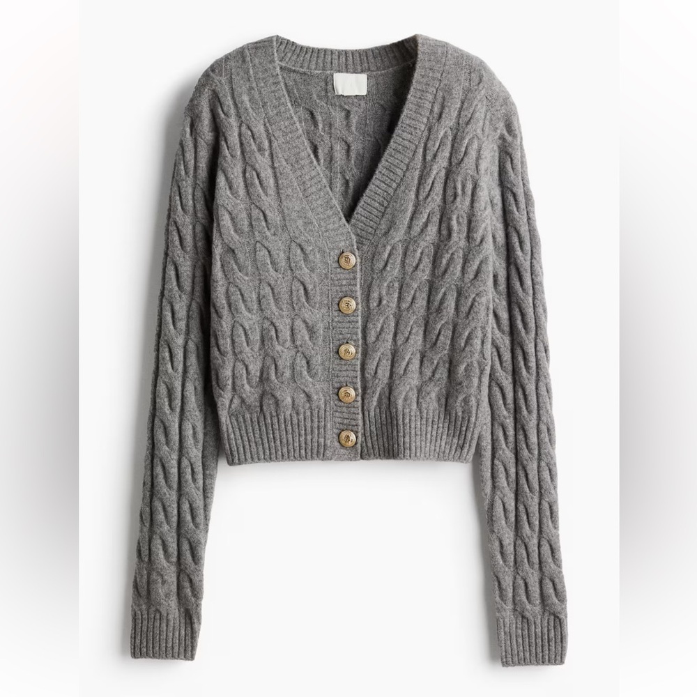 H&M Gray Button-Up Cable Knit Cardigan